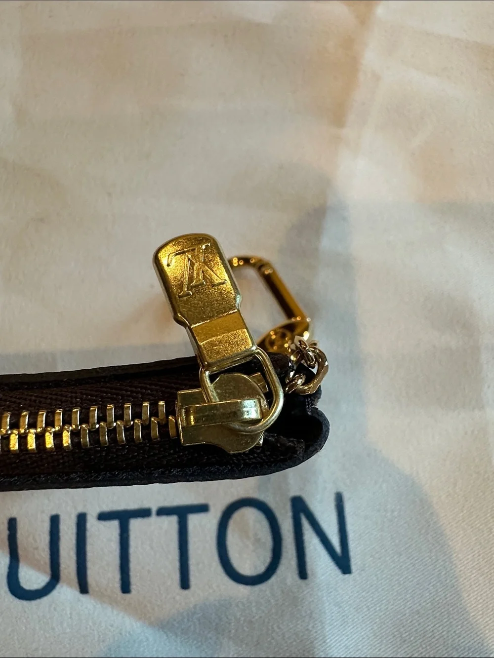 Louis Vuitton Brown Damier Ebene Key Coin Pouch with Gold Hardware Authentic
